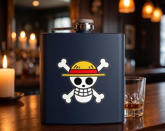 One Piece Straw Hat Crew Jolly Roger Flask | Stainless Steel 6oz