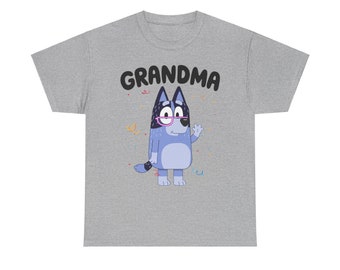 Bluey Grandma, Grandma Shirt, Bluey Character Shirt, Bluey Family Shirt, Bluey Birthday Gift, Bluey and Bingo Tee - Unisex Heavy Cotton Tee