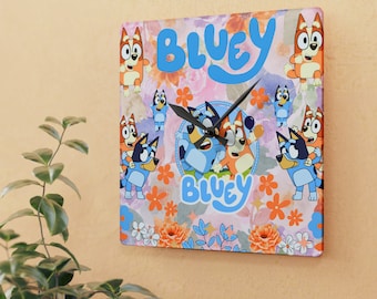 Floral Bluey and Bingo - Acrylic Wall Clock