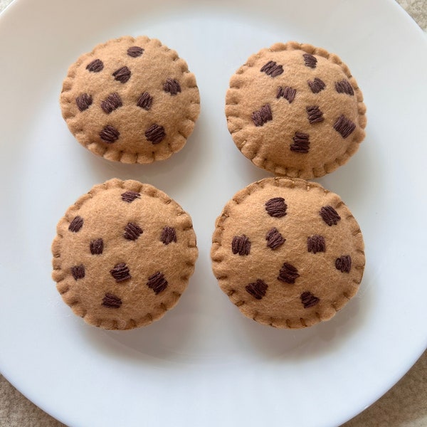 Felt Chocolate Chip Cookies - pretend play kitchen felt food toy handmade