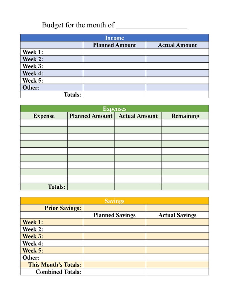 Easy Kid Friendly Monthly Budget - Etsy