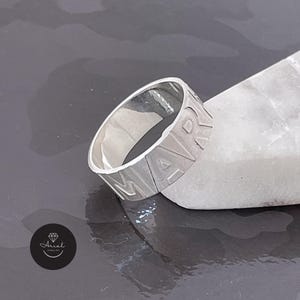 Sterling Silver Name Ring for Men - Personalized Matte Finish Band Jewelry
