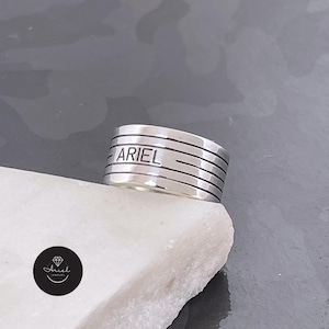 Sterling Silver Name Ring for Men - Engraved Band Jewelry with Black Line Design