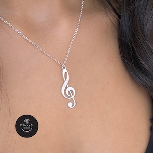 Personalized Treble Clef Name Necklace - Custom Engraved Music Note Pendant - Sterling Silver Sol Key - Perfect Gift Idea For Music Lover