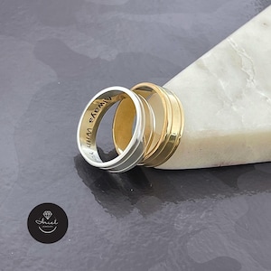 Sterling Silver Band Ring For Men - Hidden Message Engraved Ring With Two Lines Design - Handmade Jewlery Unique Gift for Him