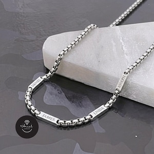Collar con cadena de barra personalizada para hombre en acero inoxidable.