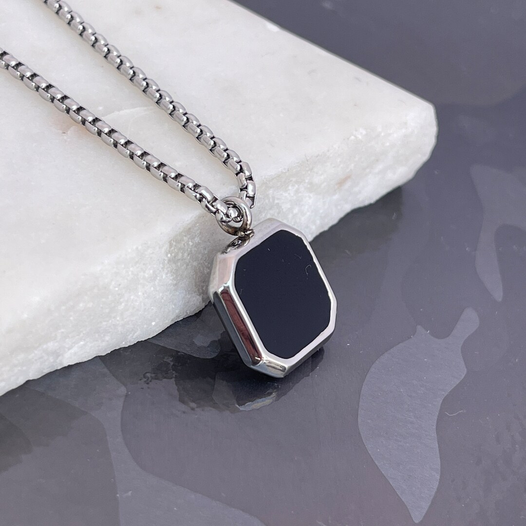 Black Onyx Stone Necklace for Men - Stainless Steel Custom