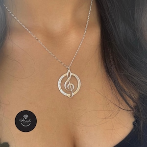 925 Sterling Silver Treble Clef Necklace - Engraved Music Note Pendant - Sol Key Necklace For Music Lover - Personalized Gift for Musician