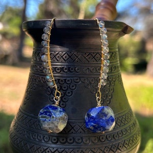 14K Gold Filled Lapis Lazuli and Labradorite Gemstone Dangle Earrings