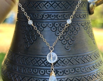 14K gold filled flitsende doorschijnende mystieke maansteen sierlijke ketting