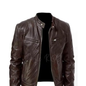 Veste en cuir marron de qualité supérieure pour hommes - Café Racer 100 % cuir d'agneau véritable - Style motard automne-hiver décontracté avec coupe slim