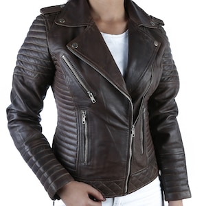 Premium-Qualität Cropped Lambskin Braun LEDER Damen Moto JACKE - Frühling / Sommer
