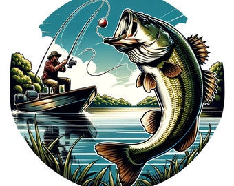 Bass Fishing Watercolor Clipart: Jumping Fish PNG (Digital Download)