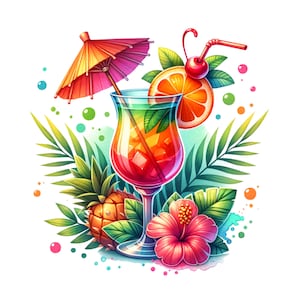 Cocktail hawaiano tropicale Clipart PNG Sublimazione Design Download immediato