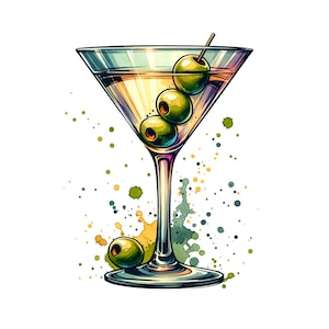 Dirty Martini Glass Olive PNG 2PC Bundle Clipart Watercolor Digital Art Sublimation Design Printable Wall Art