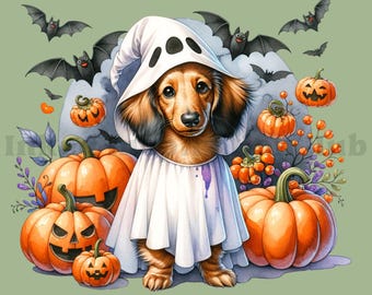 Duch jamnika na Halloween PNG, prezent dla mamy psa (pobranie cyfrowe)