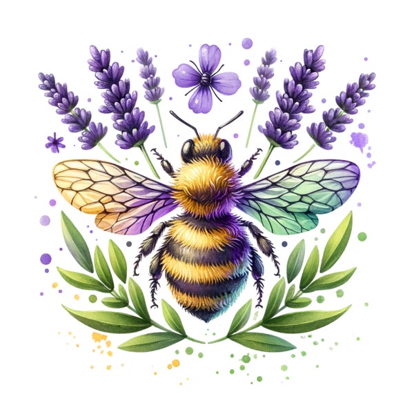 Spring Queen Bee SVG, Lavender Flower Clipart, Watercolor Sublimation Design, Instant Download