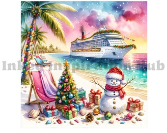 Christmas Cruise Ship Holiday Vacation PNG Watercolor Cruise Clipart Sublimation Design Instant Download