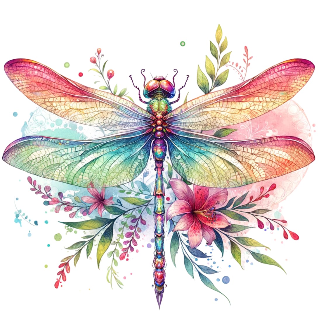 Insect Floral Dragonfly PNG SVG Digital Art Set 5 Printable Wall Art ...