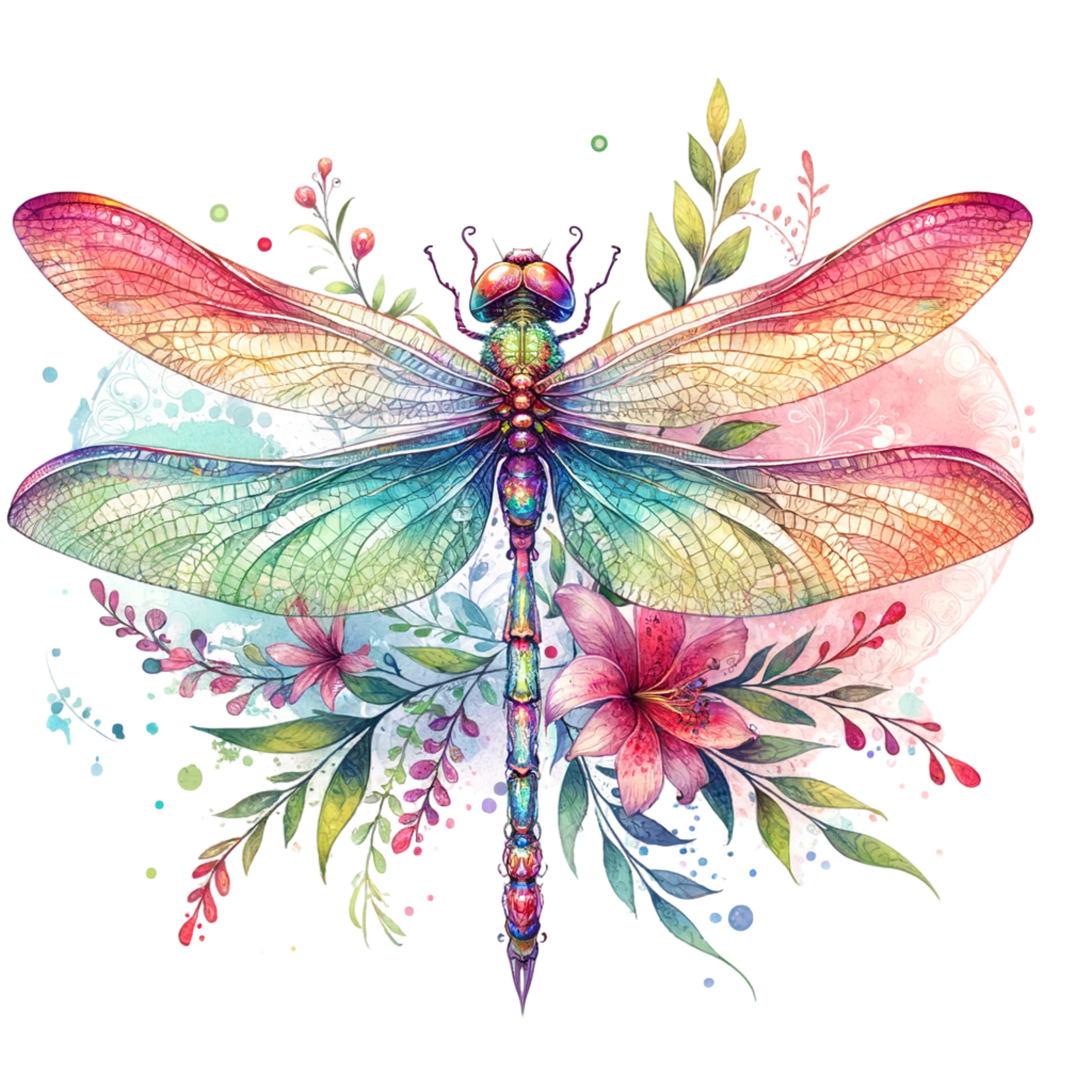 Insect Floral Dragonfly PNG SVG Digital Art Set 5 Printable Wall Art ...