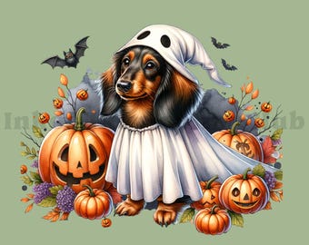 Duch jamnika na Halloween PNG, prezent dla mamy psa (pobranie cyfrowe)