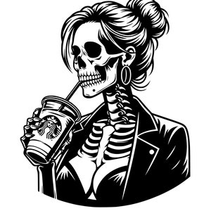 Esqueleto de café helado PNG, diseño de sublimación de esqueleto de mujer, descarga de archivo PNG de calavera de mamá de moda