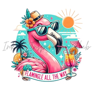 Funny Flamingo Cocktail 5PC Clipart PNG Bundle Retro Summer Tshirt Sublimation Design Instant Download