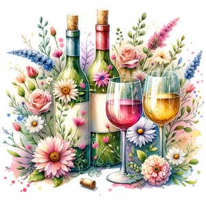 Elegante Blumen Wein Aquarell Sublimation Clipart Frühling PNG Junk Journal Einkaufstasche Sublimation Instant Download