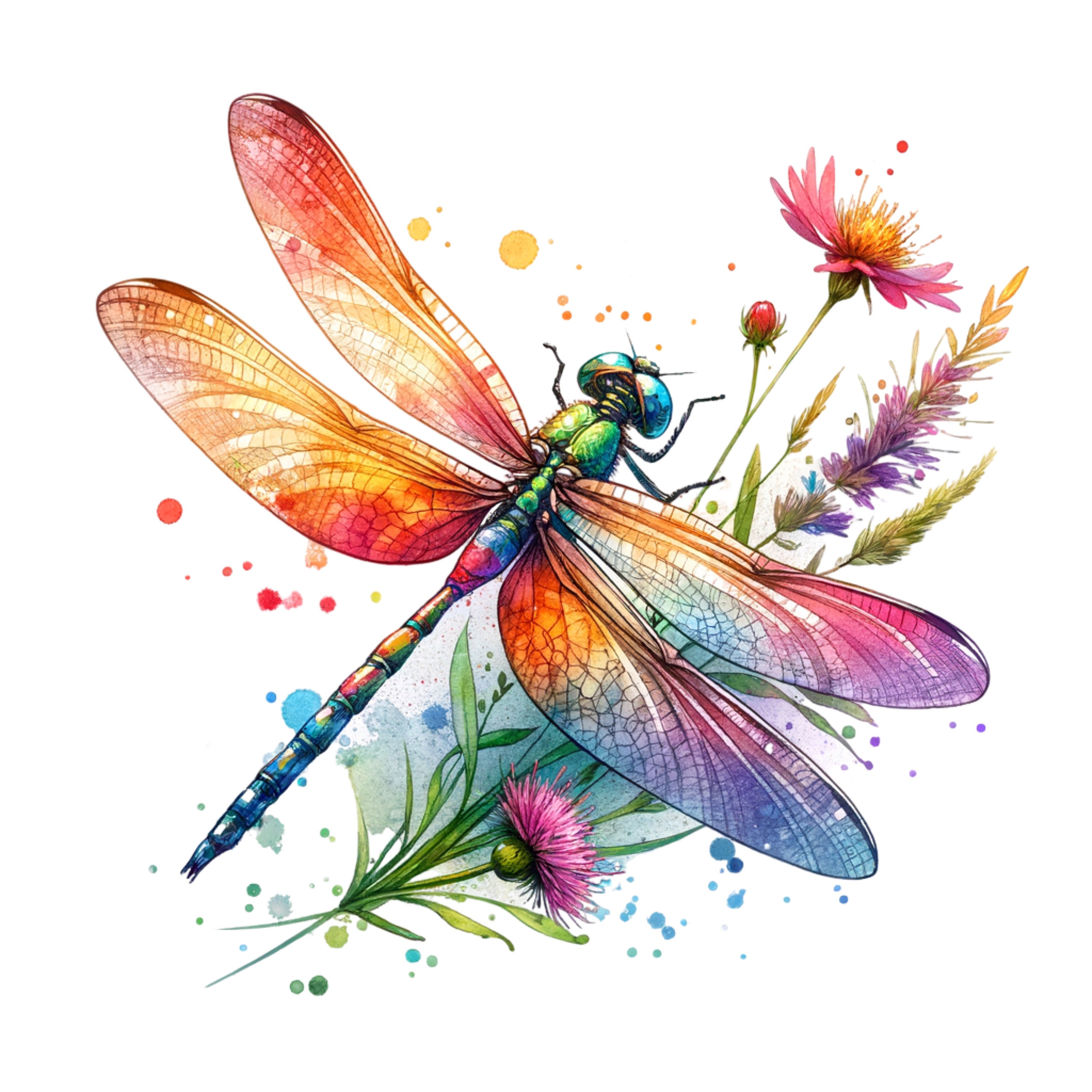 Dragonfly Insect SVG Floral Clipart Set of 5 Bug PNG Sublimation Design ...