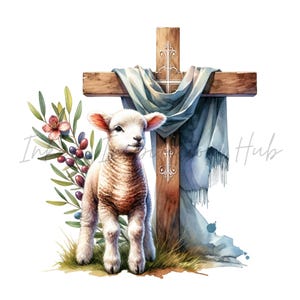 Watercolor Easter PNG Pastel Spring Lamb Christian He is Risen Clipart Cute Farm Animals & Wildflower Digital Download