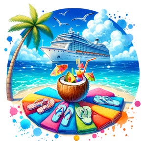 Cruise Ship Vacation PNG Watercolor Ocean Cruise Clipart Sublimation Design Instant Download