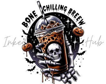 Spooky Season Halloween Brew Iced Coffee Skeleton Shirt Sublimation Design Instant Download