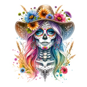 Sugar Skull femme PNG, Design en Sublimation de fleurs sauvages squelette de femme, Sublimation de tasse à café de crâne de maman tendance sorcière, Sublimation de tasse de café, printemps des cliparts