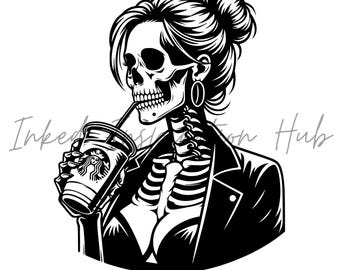 Squelette de café glacé PNG : motif tendance à sublimation de crâne de maman (téléchargement numérique)