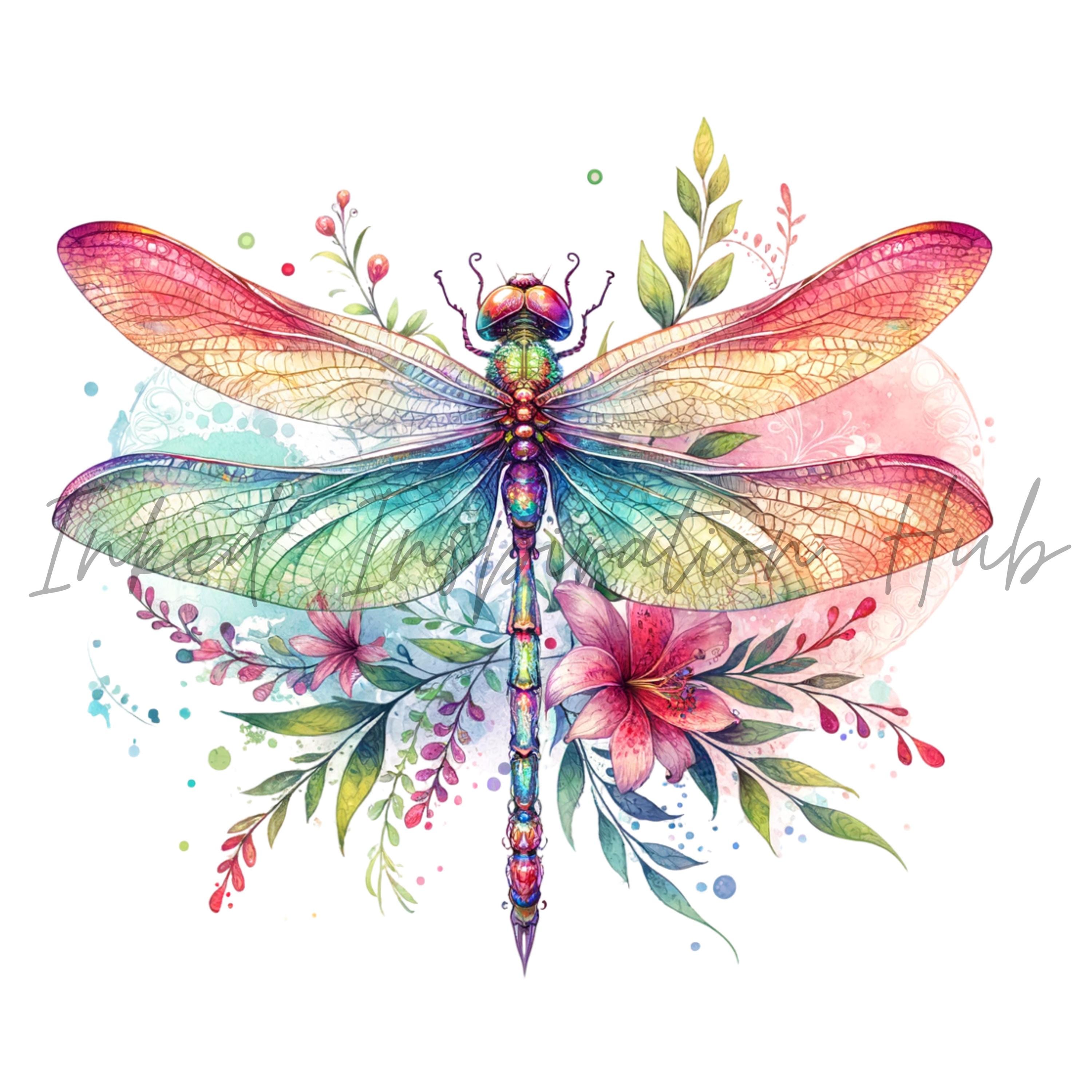 Watercolor Dragonfly PNG Clipart: Floral Insect Designs (digital ...