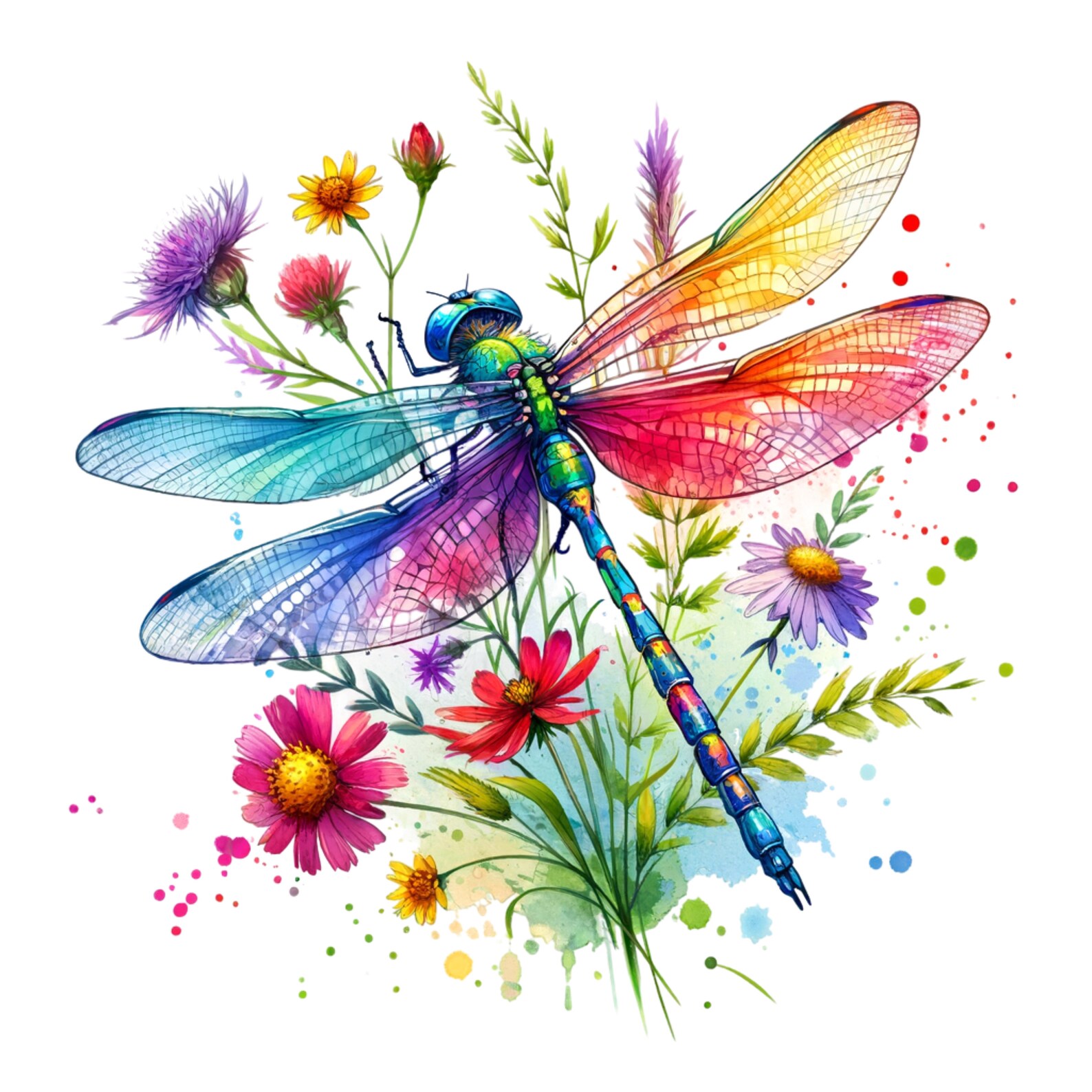 Dragonfly Insect SVG Floral Clipart Set of 5 Bug PNG Sublimation Design ...