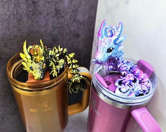 Dark Heart Dragon Stanley Straw Topper | 3D Printed Gothic Dragon Accessory | Fits 20oz 30oz 40oz Tumblers | Fantasy Cup Charm Bundle Option