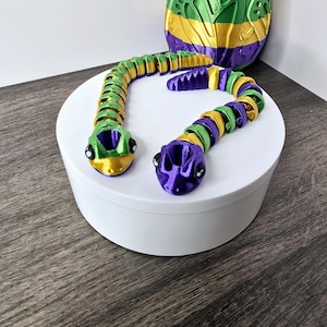 Mardi Gras Snake Straw Topper – 3D Printed Flexible Accessory for Stanley Tumblers | Purple Green Gold Carnival Tumbler Charm