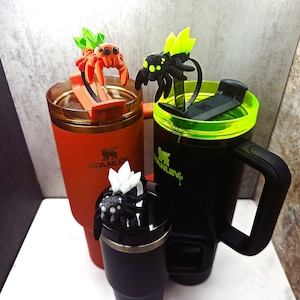 Cute Crystal Spider Stanley Straw Cover Flexible Body Crystal Gemstone Custom Colors and Glow-in-the-Dark Option | Tumbler Accessory Charms