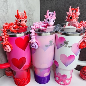 Valentine’s Dark Heart Dragon Straw Topper for Stanley Tumblers | 13 Design Options | FREE Boot | Custom Colors Available