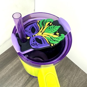 3D Printed Mardi Gras Mask Lid Topper for Stanley Tumblers –Festive Feathers in Purple, Gold & Green – Fits 20oz, 30oz, 40oz Cups! Cup Charm