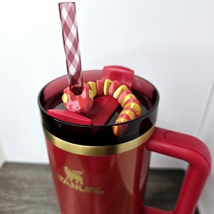 Year of the Snake Straw Topper – 3D Printed Flexible Red & Gold Snake for Stanley Tumblers | Lunar New Year Zodiac Accessory Cup Charm