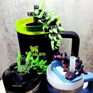 Spider Dragon Stanley Straw Topper – Webbed Spikey Scales Custom Colors & Glow-in-the-Dark Option | 20oz 30oz 40oz Tumbler Accessory Charms