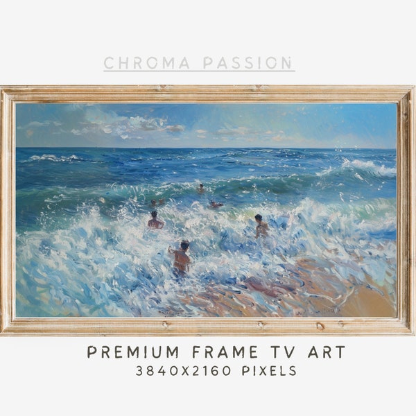 Abstract Summer Beach Frame Tv Art, Seascape Swiming Painting for Tv, Ocean Wave Frame Tv Art, Digital Download Frame Tv Art|OT011