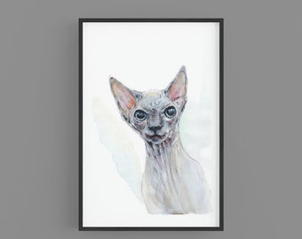 ラファエルのスフィンクス猫のオーラ - オリジナル絵画 - ユニークな猫