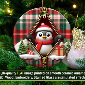 Personalized Penguin Christmas Ornament Double Sided Customizable Holiday Decor for Tree Unique Gifts Cute Festive Design