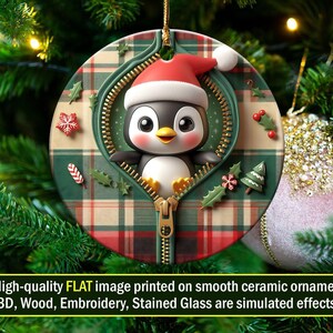 Cute Penguin Christmas Ornament, Double Sided Christmas Tree Decoration, Holiday Gift, Festive Seasonal Home Decor