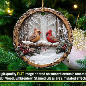 Anpassbare Kardinalvogel Ornament Winterwald Szene Wanddekor Personalisiertes Geschenk Einzigartige Dekoration Faux Holz Illusion