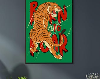 Tiger poster wall art, modern bold print, colorful animal illustration, desi decor,