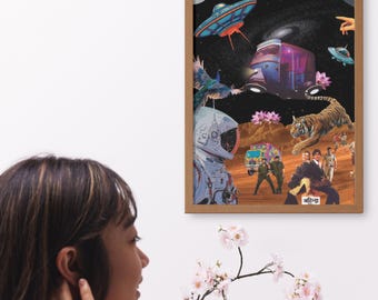 Retro Sci-Fi Collage Art Print | Surreal Space Travel Poster